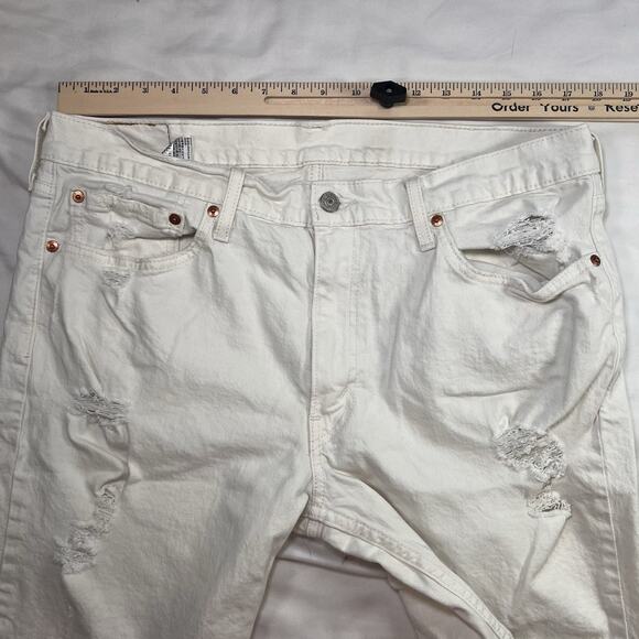 Levis 511 Jean Shorts Mens Size 36 Ivory Distressed Denim Raw Hem Cutoff Jorts - Picture 9 of 15